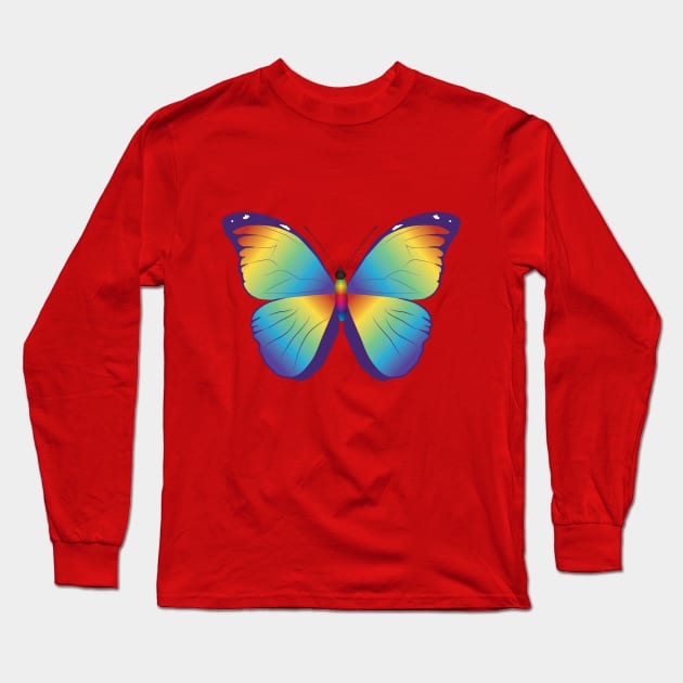 Rainbow morpho menelaus butterfly Long Sleeve T-Shirt by Bwiselizzy